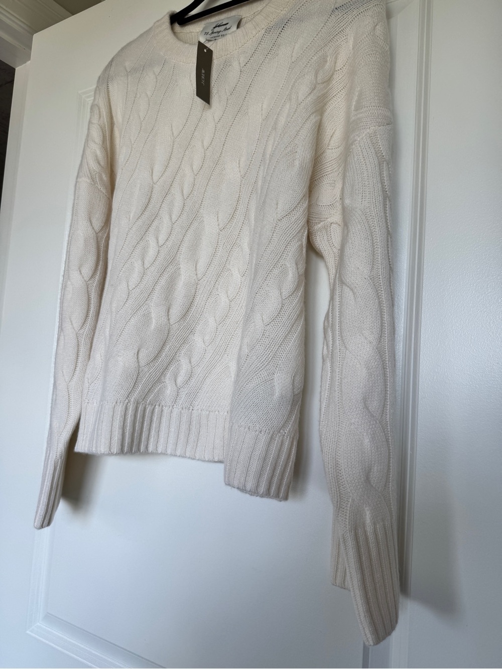 NWT J. CREW Spring Street Cashmere Twisted Cable-knit Sweater Ivory Medium CO589 - Picture 6 of 15